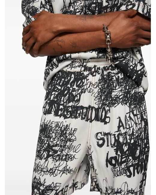 Acne Gray Abstract Pattern Print Shorts for men