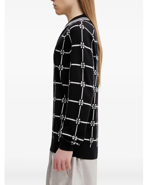 Fred Perry Black Geometric-Pattern V-Neck Sweater for men