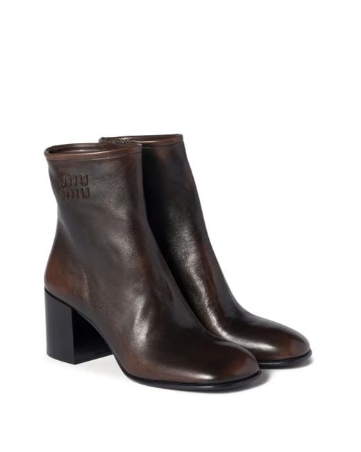 Miu Miu Black Block-Heel Leather Boots