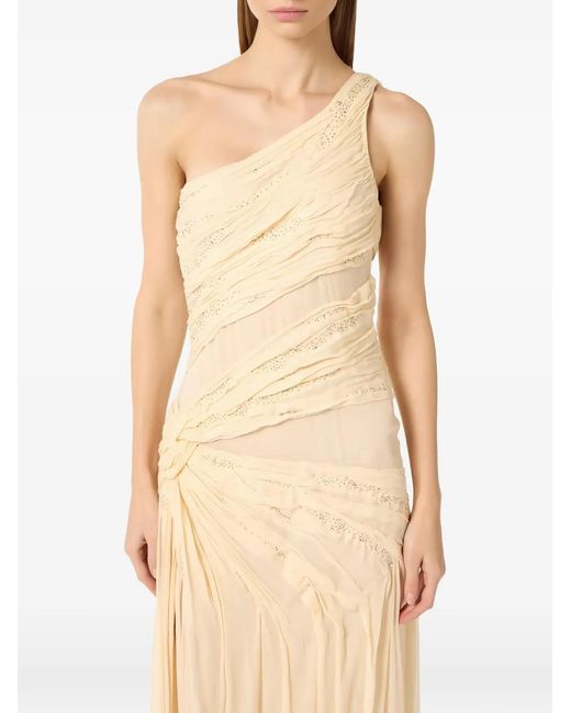 Elisabetta Franchi White One-Shoulder Beaded Maxi Dress