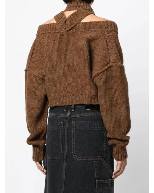 MERYLL ROGGE Brown Cropped V-Neck Halterneck Jumper