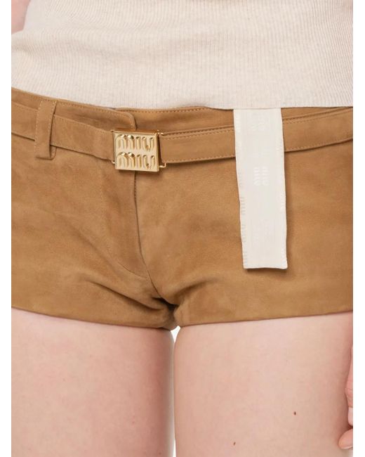Miu Miu Natural Belted Suede Shorts