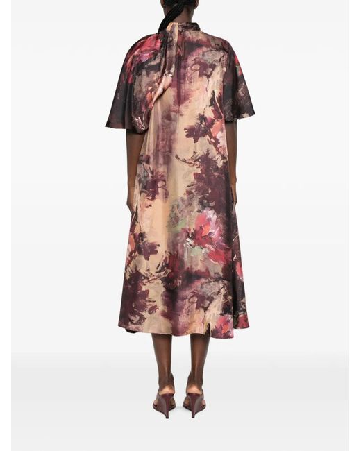 Antonio Marras Brown Floral-Print Tie-Neck Dress