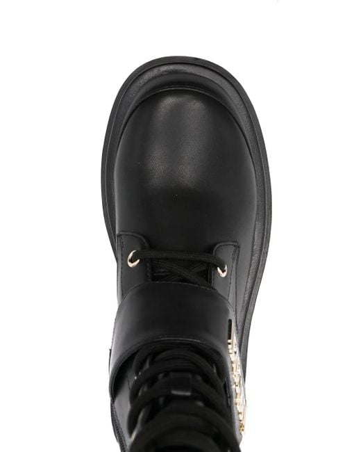 Just Cavalli Black Logo-Plaque Combat Boots