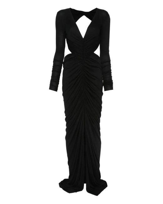 Rick Owens Black Gerafftes Poppy Abendkleid mit Cut-Out