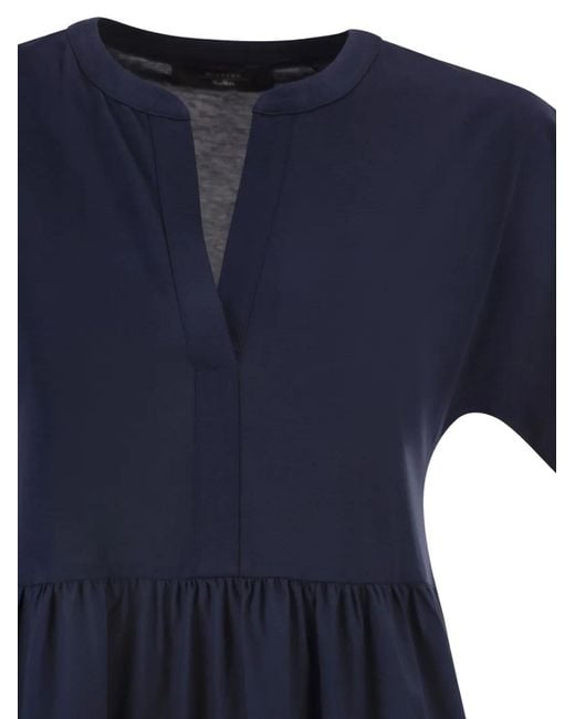 Weekend by Maxmara Blue V-Neck Tiered Dress