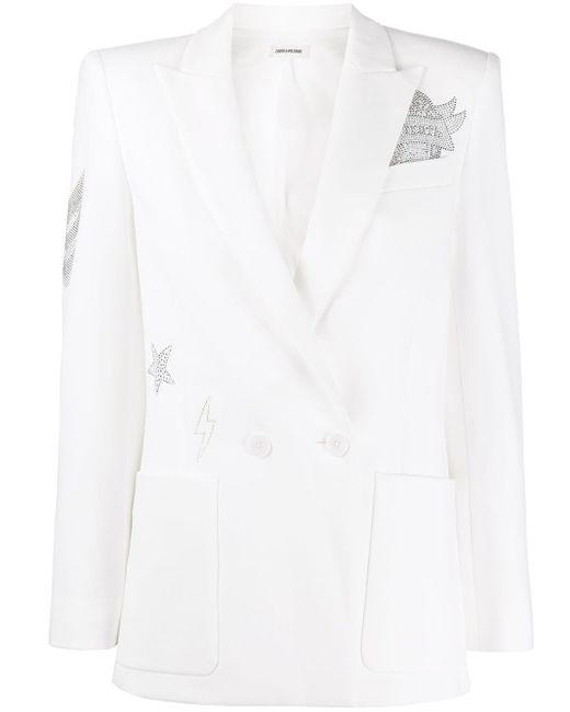 Zadig & Voltaire Synthetic Visko Embellished Blazer in White - Lyst