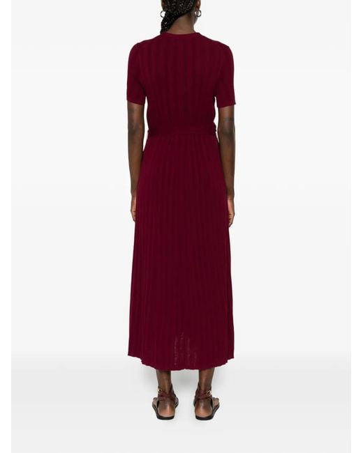 Bompard Red Ribbed Belted Maxi Dress