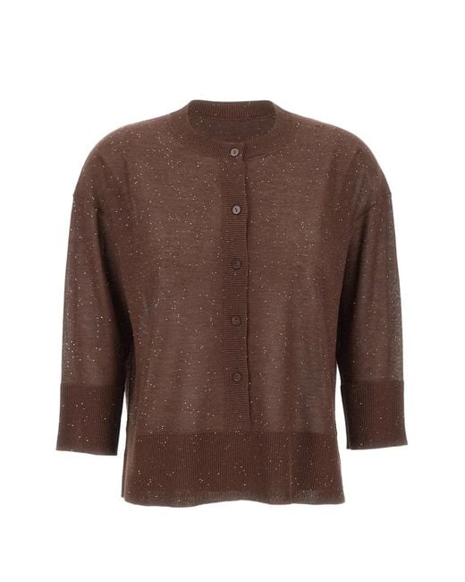 Kangra Brown Sequin-Embellished Buttoned Cardigan