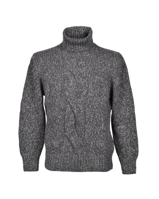 Brunello Cucinelli Gray Cable-Knit Roll-Neck Sweater for men