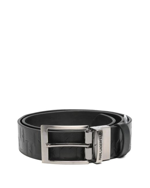 Karl Lagerfeld Black Embossed Calf Leather Buckle Belt Rev for men