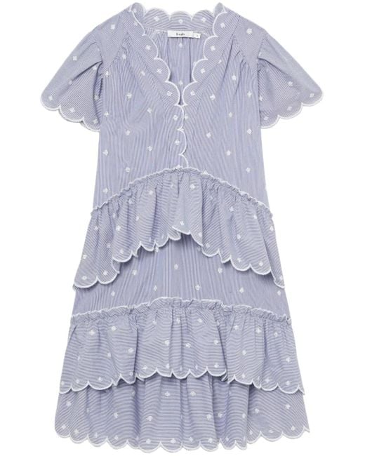 B+ AB Blue Striped Scallop-Trim Minidress