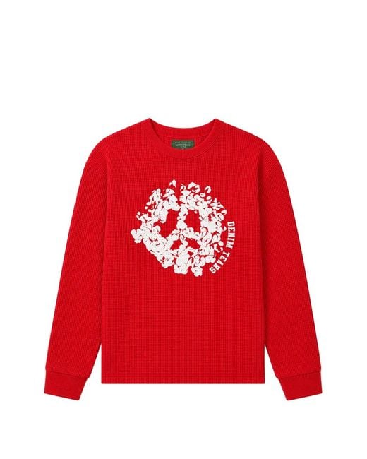 DENIM TEARS Red Peace Wreath Graphic-Print Thermal T-Shirt for men