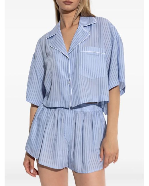 Alexander Wang Blue Striped Elastic-Waist Shorts