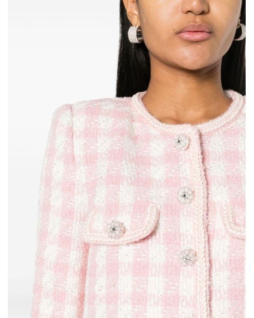 Self-Portrait Pink Checked Tweed Jacket