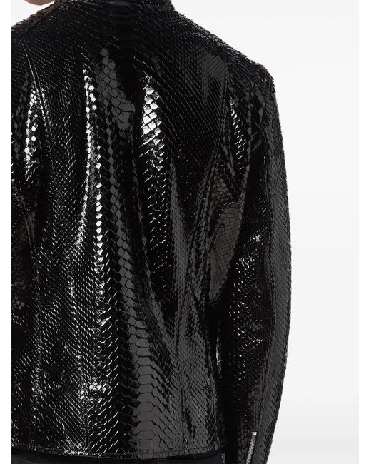 Philipp Plein Leren Jack Met Python-Effect in het Black voor heren