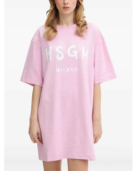 MSGM Pink Logo-Detail Mini Dress