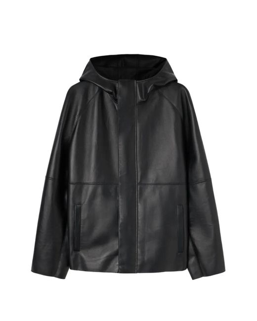 RETORI Black Hooded Leather Jacket for men