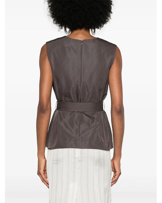 P.A.R.O.S.H. Gray Sleeveless Belted Top