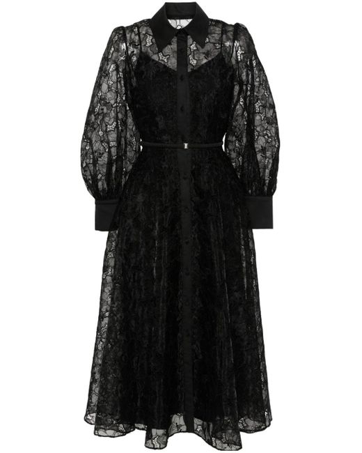 Nissa Black Floral-lace Midi Dress