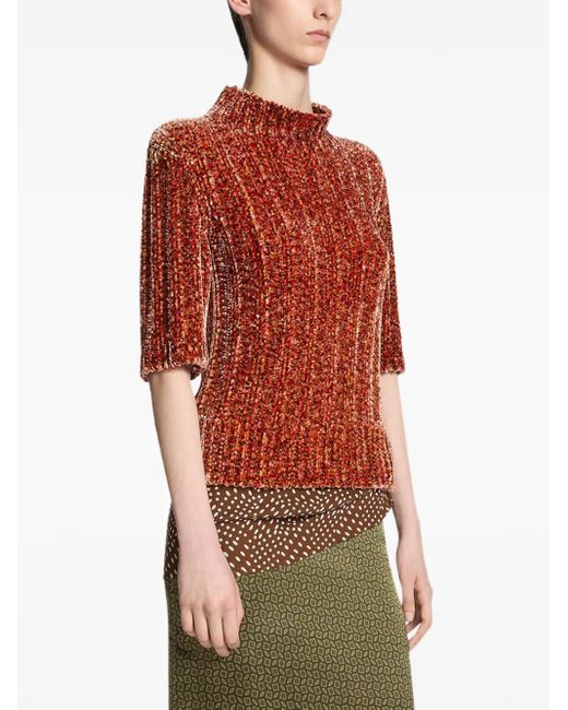 Dries Van Noten Red Short-Sleeved Ribbed Sweater