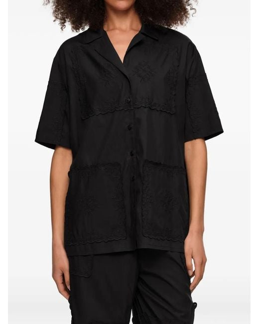 Bimba Y Lola Black Embroidered-Patchwork Shirt