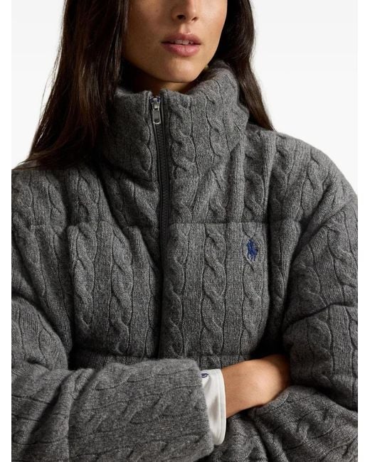 Polo Ralph Lauren Gray Cable-Knit Quilted Jacket