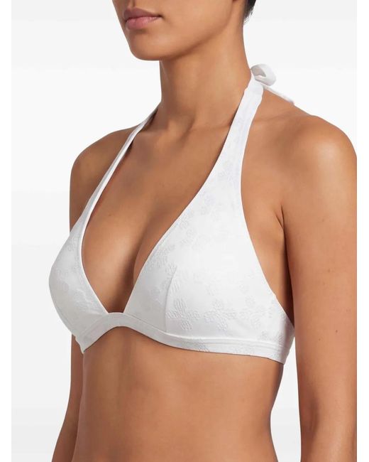 Vilebrequin White Haut De Bikini À Fleurs En Jacquard