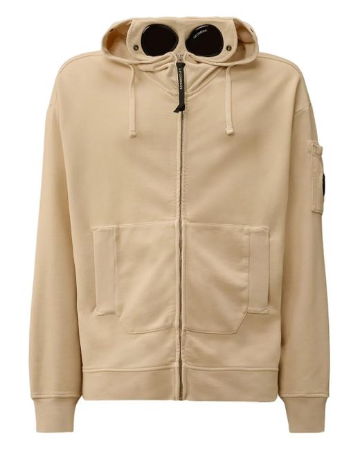 C P Company Natural Goggle-Detail Zip-Up Hoodie for men