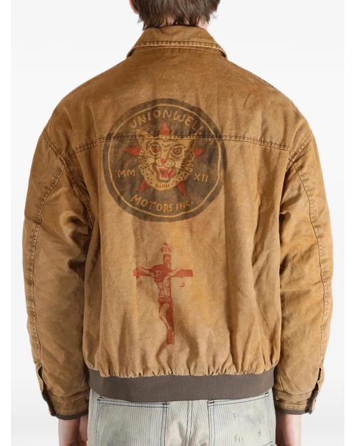 SAITOS Brown Soft Core Old Patch-Details Button-Down Jacket for men
