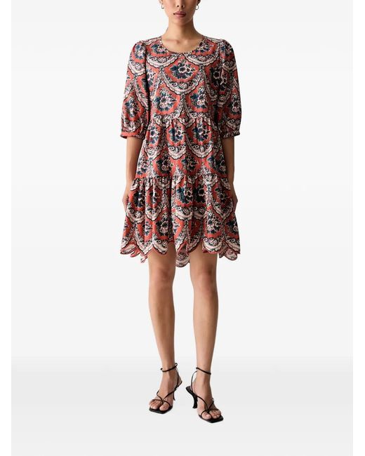 Farm Rio Orange Floral-Print Tiered Mini Dress