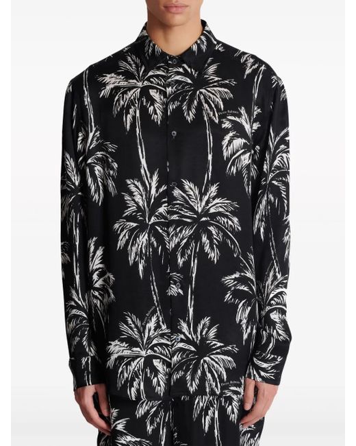 Balmain Black Floral Pattern Shirt for men
