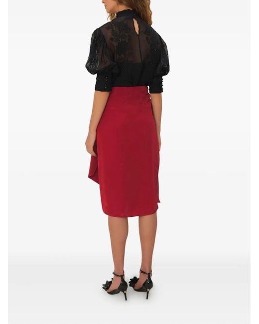 Farm Rio Red Rose-Embellished Wrap Skirt