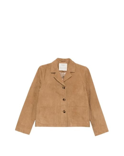 Yerse Natural Veste En Daim À Revers Crantés