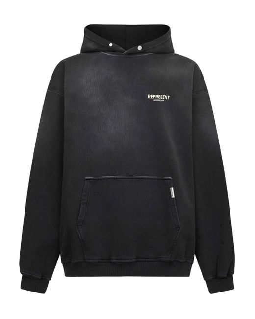 Represent Black Logo-Print Cotton Hoodie for men