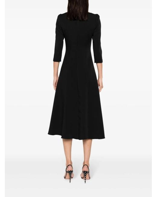 Nissa Black Rhinestoned Crepe Midi Dress