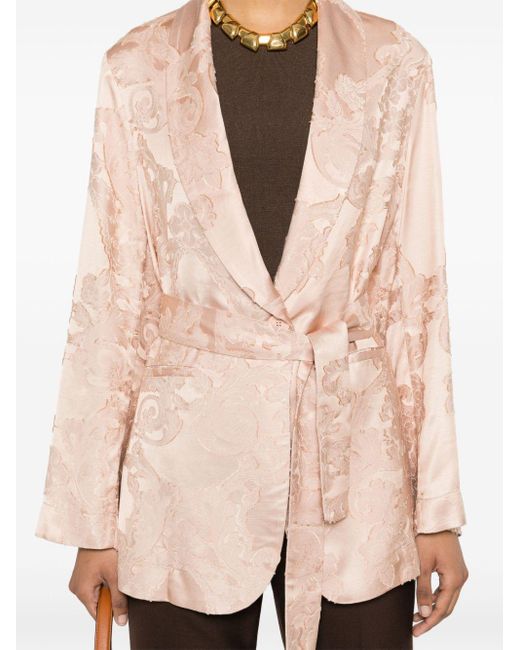 Semicouture Patterned-jacquard Belted Blazer Natural