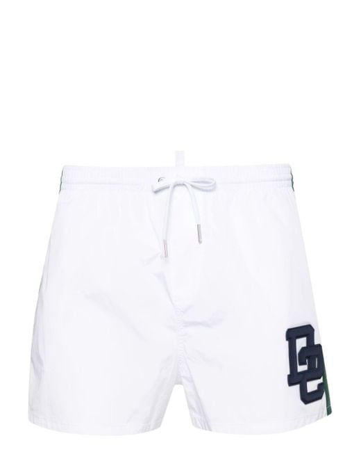 DSquared² White Logo-patch Drawstring Swim Shorts for men