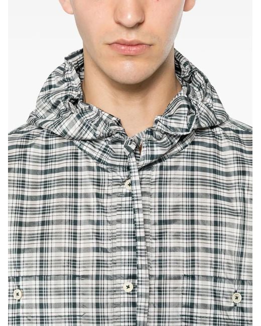 Jil Sander Gray Check-Pattern Hooded Overshirt for men