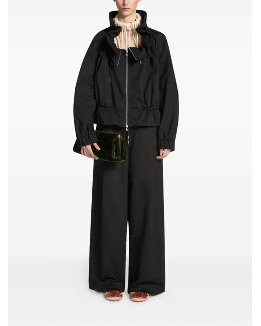Dries Van Noten Black Ruffled-Neck Zip-Up Jacket