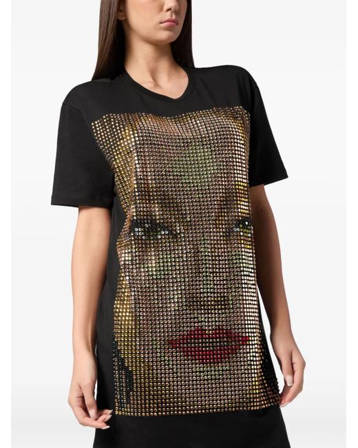 Philipp Plein Black Rhinestone-Embellished Jersey Dress