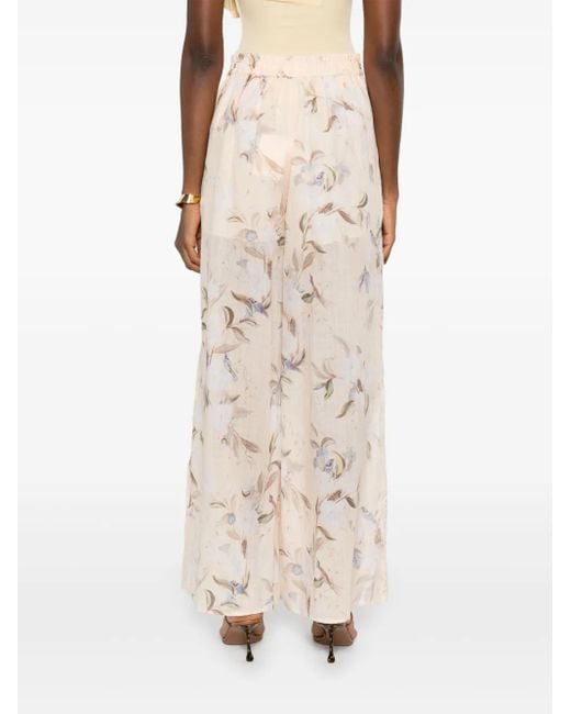 Zimmermann Natural Floral-Print Lace-Insert Trousers