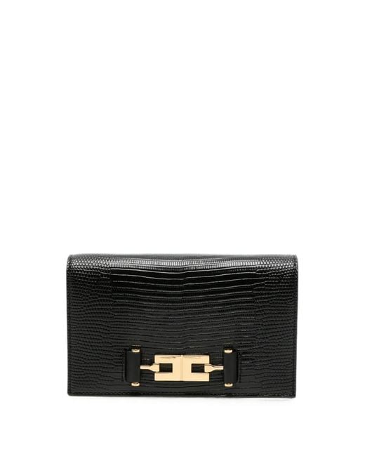 Elisabetta Franchi Black Lizard-Effect Logo-Plaque Mini Crossbody Bag