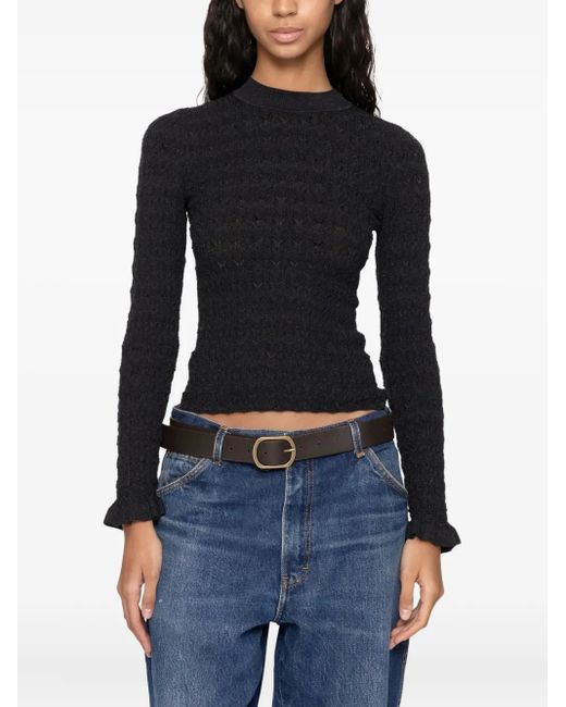 Sea Black Ruby Textured Ruffled Sleeve Sweater