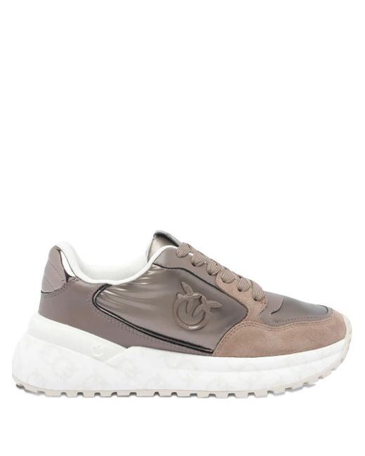Pinko Gray Metallic-Panel Chunky-Sole Sneakers