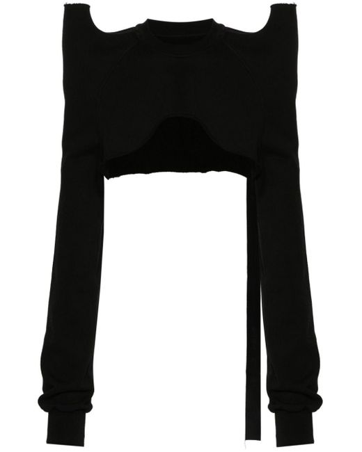 Rick Owens Black Tecsweat Cropped Sweatshirt for men