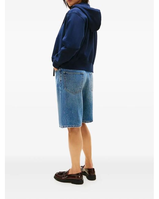 Tommy Hilfiger Blue Logo-Embroidered Zip-Up Hoodie