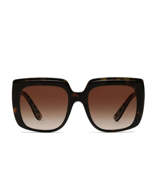 Dolce & Gabbana Brown Print-Pattern Square-Frame Sunglasses