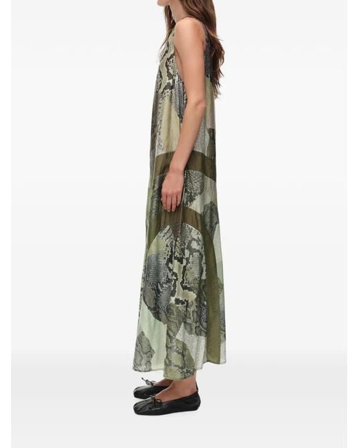 Bimba Y Lola Green Snake Patchwork A-Line Dress