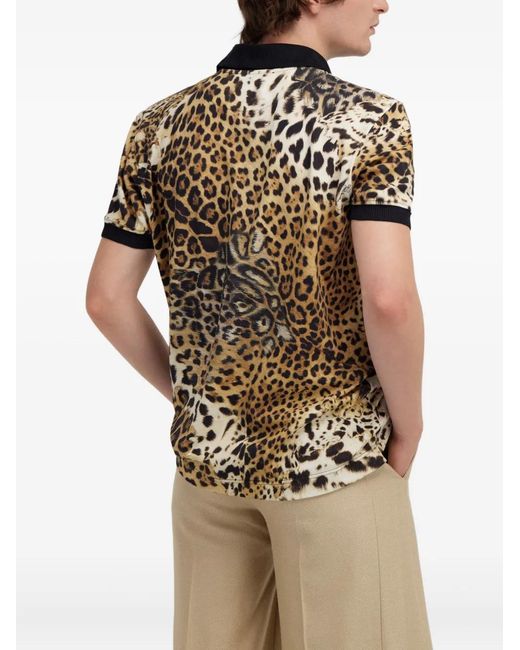 Roberto Cavalli Natural Leopard-Print Polo Shirt for men